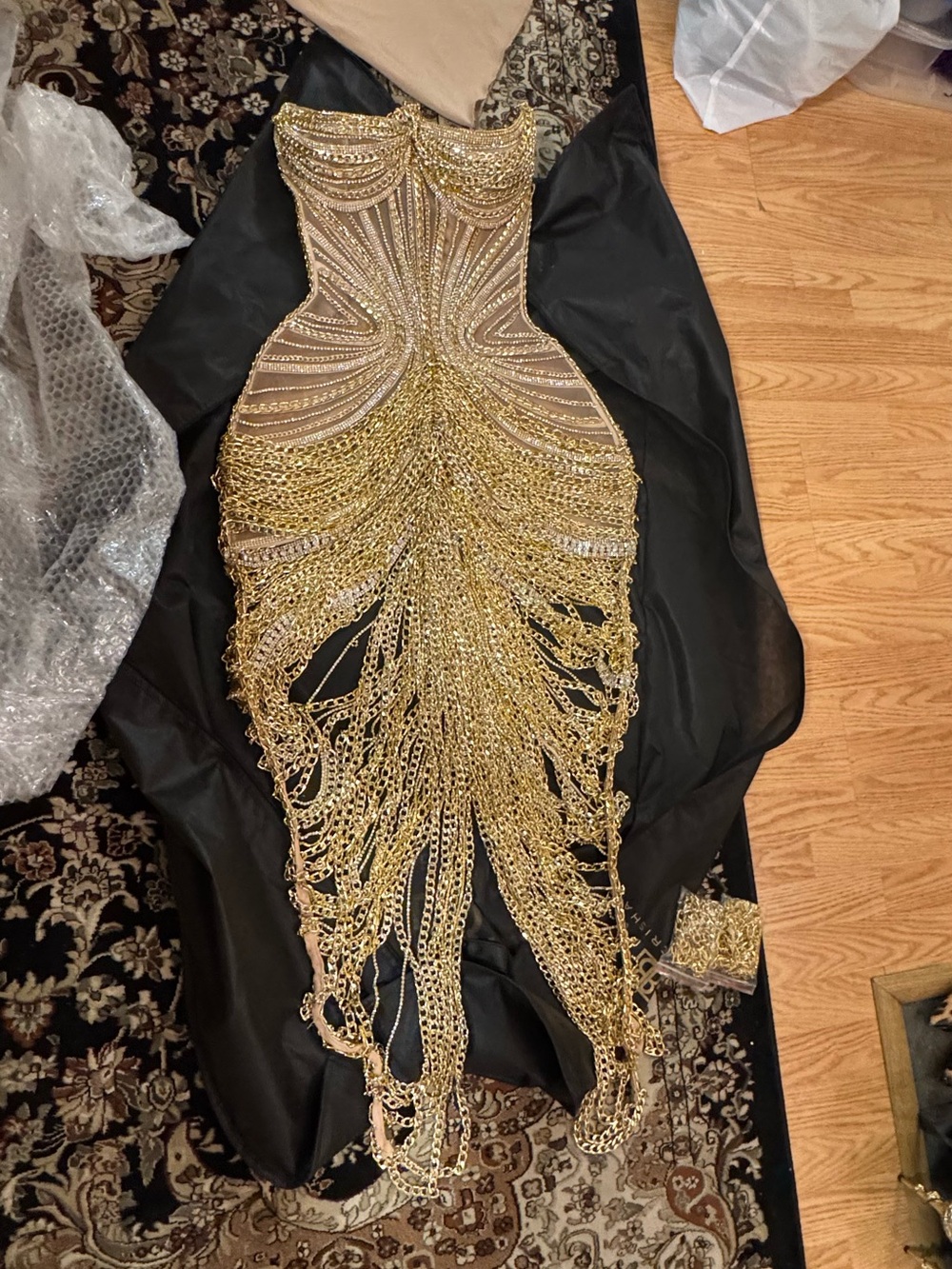 Gold Chain-Embellished Evening Dress - Women S/M
